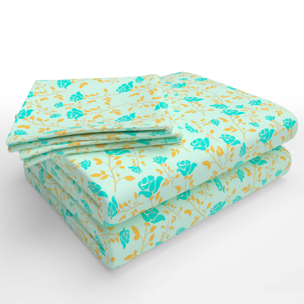 best aqua green floral roses cotton folded double bed bedsheets